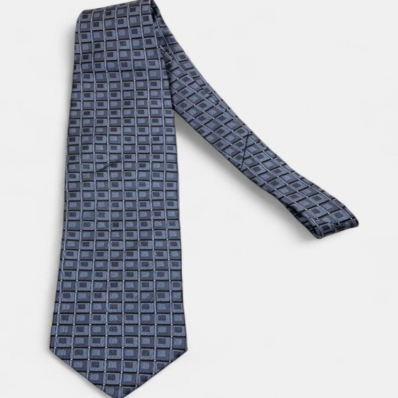 Murano Silk Tie Geometric Cubes Blue Formal Business Dress - Picture 3 of 6